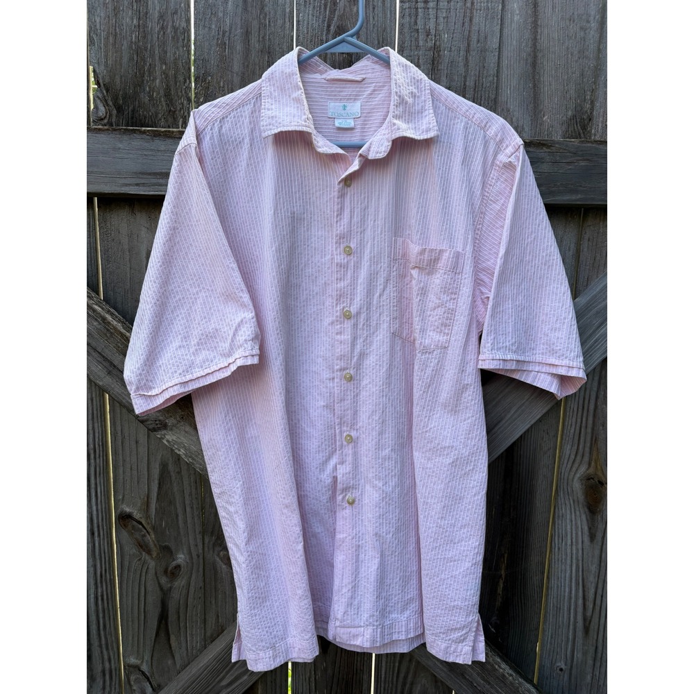 Toscano Mens Pink White Seersucker Striped Short Sleeve Button Down Shirt XL